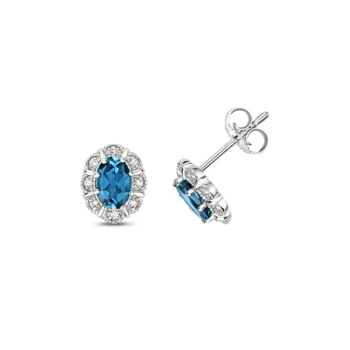 Diamond & Oval Swiss Blue Topaz Studs